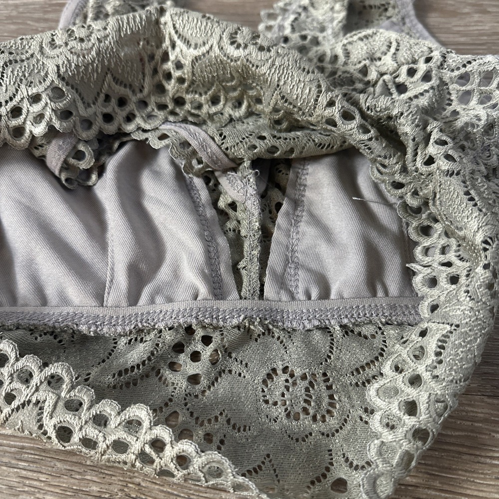Altar'd State Lace Bralette L Olive Green Boho Festival Crop Top - Picture 4 of 5